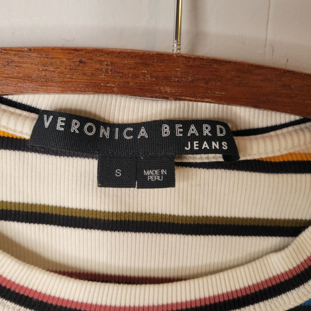 Veronica Beard Jean MultiColor Striped Ruffle Sleeve Ribbed Top Preppy Coastal S - Picture 3 of 15